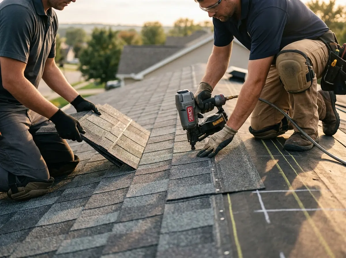 Professional roofer working on a residential roof in Sierra Madre